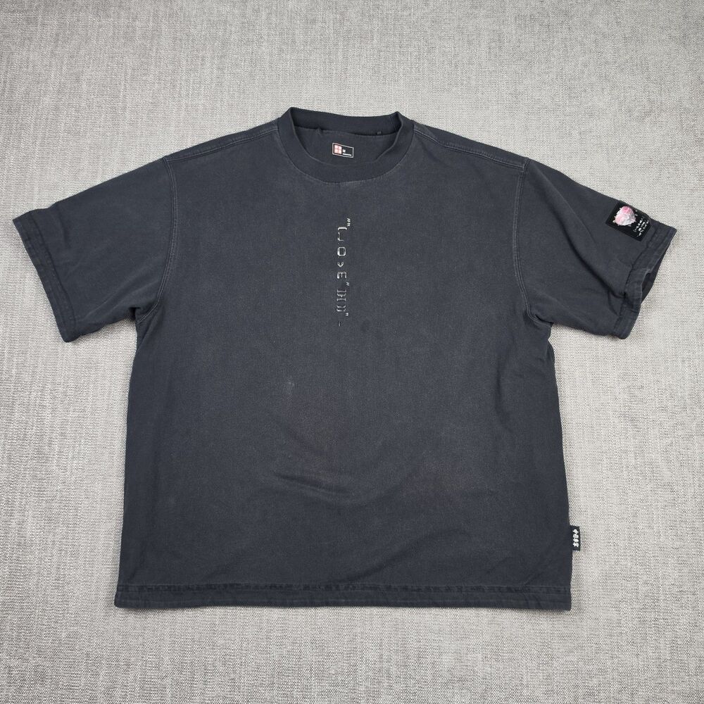 Li-Ning Mens Graphic T Shirt Medium Black Faded Heavyweight Streetwear Boxy Tee